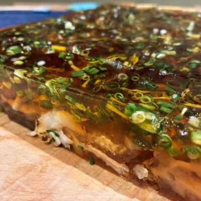 . トラフグの皮煮凝り 先付けのミニ八寸でお出しております🤤